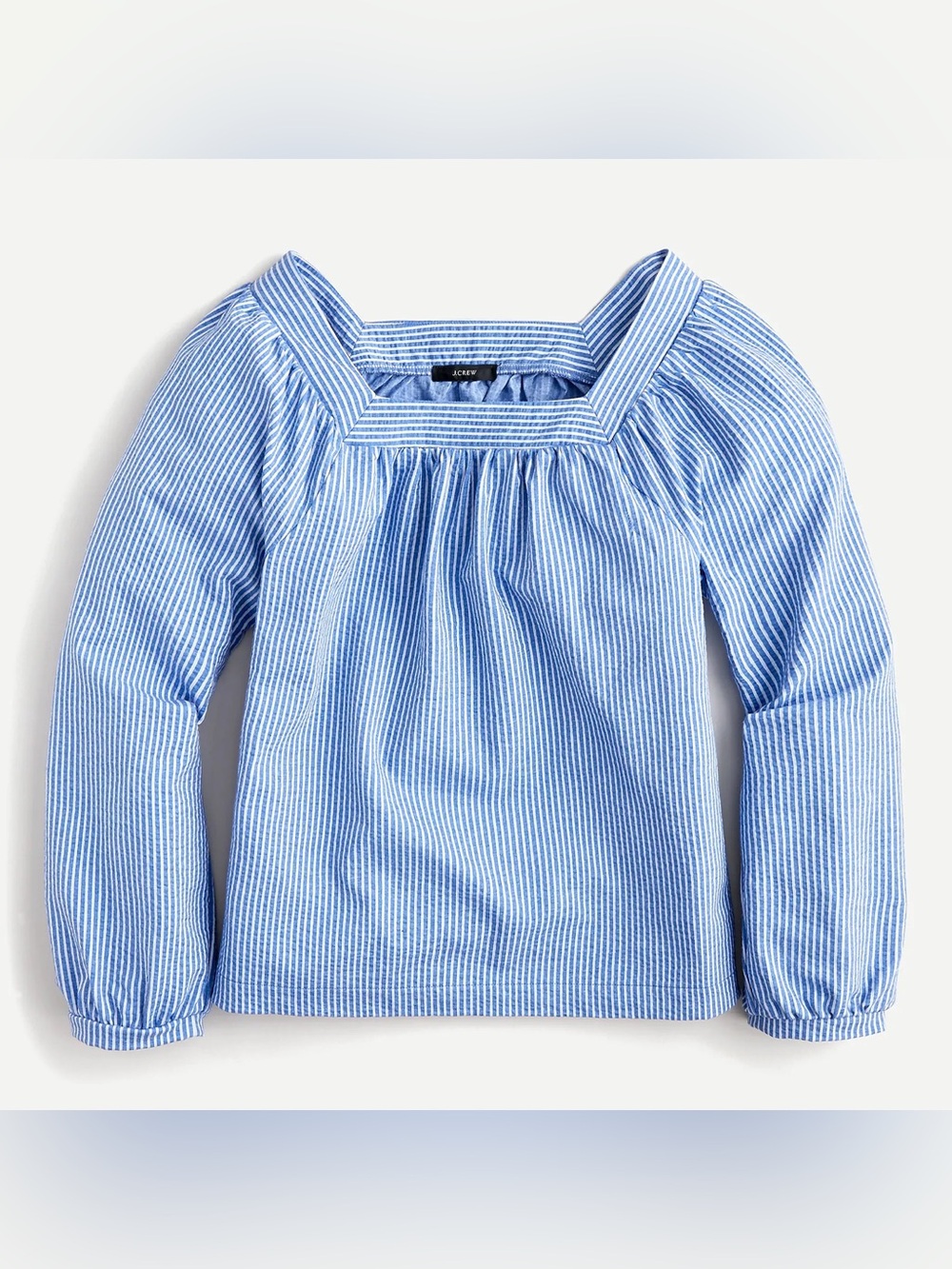 J.Crew Women’s Small Blue White Striped Square Neck Puff Sleeve Cotton Blouse